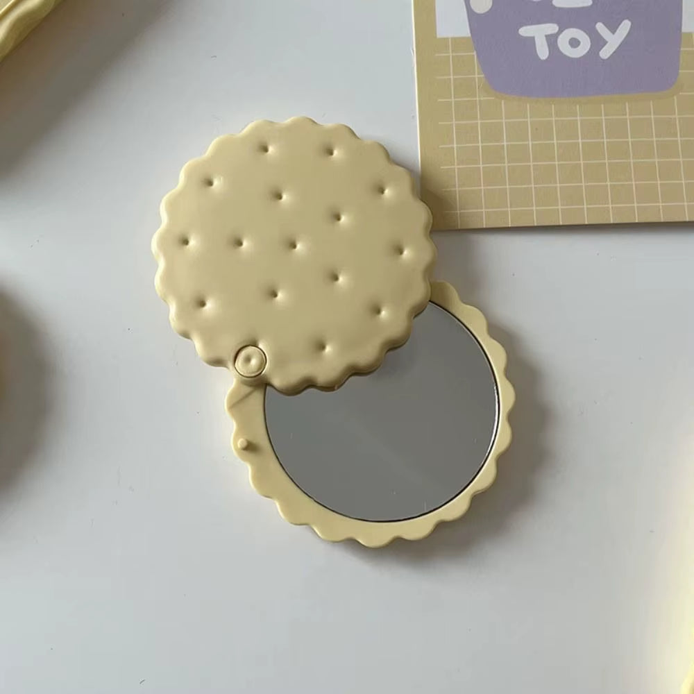 Cheese Biscuit Design Pocket Mirror Portable Foldable Mini Makeup Mirror for Travel Daily Use Cute Cartoon Style