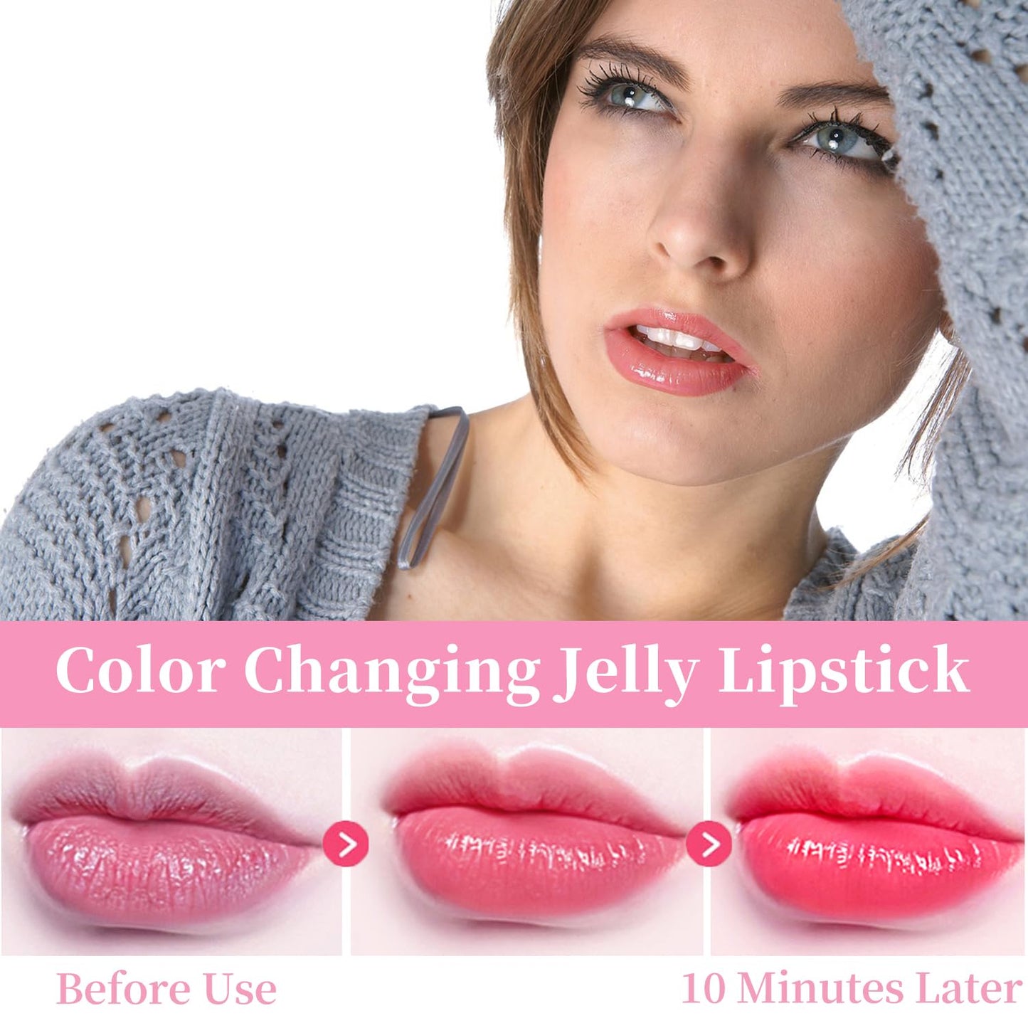 Color Changing Flower Lipstick - Hydrating Jelly Lip Balm with Flower, Long-Lasting Moisturizer & Nourishing Lip Gloss (2Pc Gold)