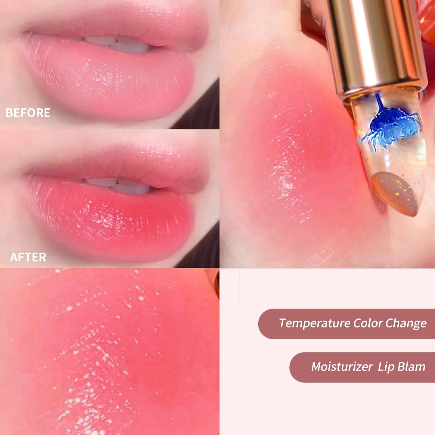 Color Changing Flower Lipstick - Hydrating Jelly Lip Balm with Flower, Long-Lasting Moisturizer & Nourishing Lip Gloss (2Pc Gold)